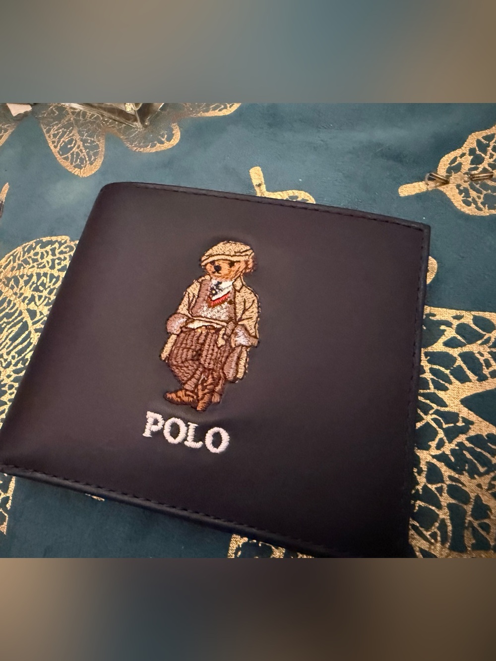 Polo Ralph Lauren Black Leather Wallet with Embroidered Bear brand new